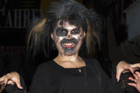 PATTAYA , THAILAND - OCTOBER 31 : Thai girl celebrates Halloween on October 31, 2011 in Pattaya, Thailand. Halloween has become popular in Thailand in recent years .のeditorial素材