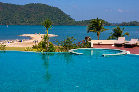 Swimming pool water near the sea , Thailand.のeditorial素材