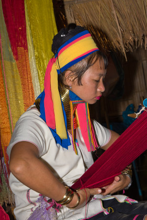 MAE HONG SON, THAILAND -NOVEMBER 12:Portrait of Karen long neck hill tribe girl at village,Ban Huay...
