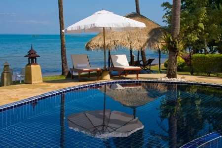 Swimming pool near the sea , Thailand.の写真素材