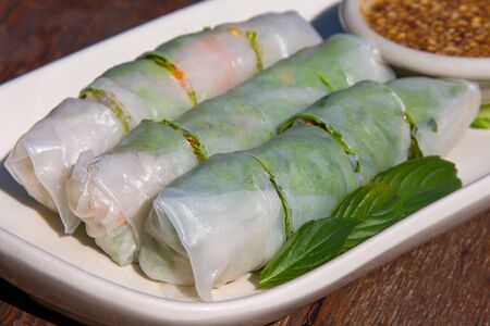 Fresh thai vegetable rolls on the plate