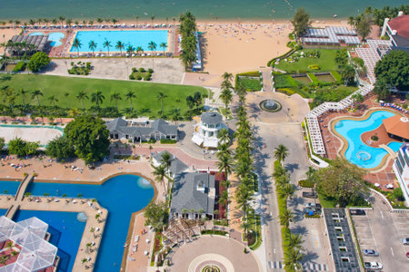 Beautiful beach in Pattaya, Thailand. Top view.のeditorial素材