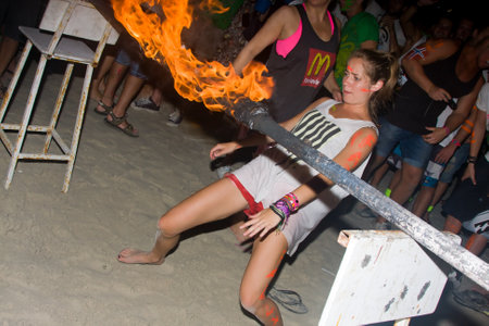 PHANGAN - DECEMBER 10 : There are about 10,000 people every month at this Phangan beach Full moon party, on December 10, 2011 in Koh Phangan , Thailand .のeditorial素材