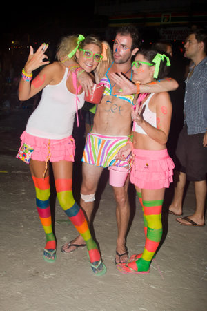 PHANGAN - DECEMBER 10 : There are about 10,000 people every month at this Phangan beach Full moon party, on December 10, 2011 in Koh Phangan , Thailand .のeditorial素材