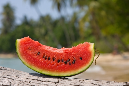Juicy slice of watermelon against natural backgroundの写真素材