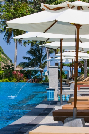 Swimming pool by the sea on island Koh Phangan,Thailandの写真素材