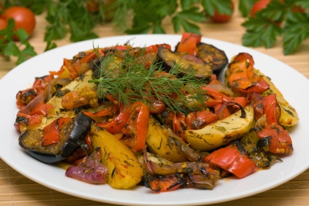 Traditional vegetable ratatouille on white plateの写真素材