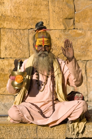 Indian sadhu (holy man). Jaisalmer, Rajasthan, India.の写真素材
