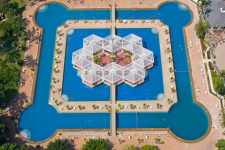 Beautiful swimming pool in Pattaya, Thailand. Top view.のeditorial素材