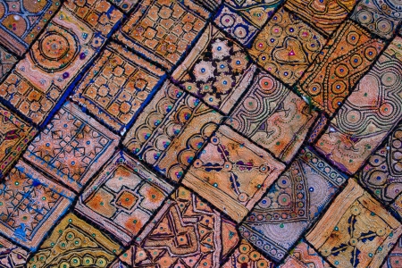 Indian patchwork carpet in Rajasthan, Asiaの写真素材