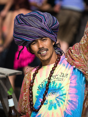  PHANGAN - DECEMBER 18   The Full Moon Party is an all-night beach party on Dec 18, 2013 in Koh Phangan , Thailand  The event now draws a crowd of about 5,000-30,000  Unidentified participant のeditorial素材