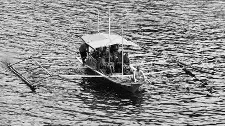 EL NIDO, PHILIPPINES - FEBRUARY 03, 2014 : Tourists on the boat travel between the Islands. El Nido is one of the top tourist destinations in the world.のeditorial素材
