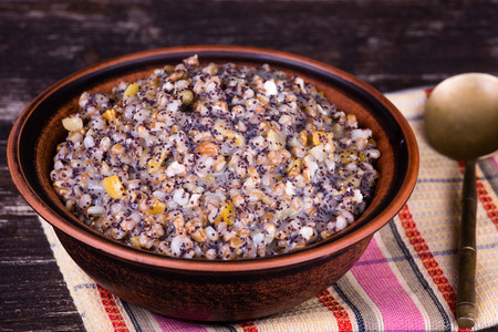 Bowl with kutia - traditional Christmas sweet meal in Ukraine, Belarus and Russiaの写真素材