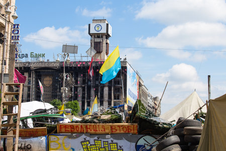KIEV, UKRAINE - MAY 29, 2014:  Independence Square in Kiev during a demonstration against the...