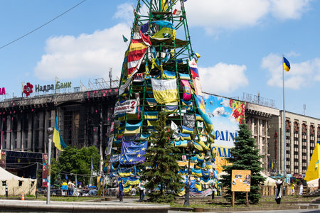 KIEV, UKRAINE - MAY 29, 2014:  Independence Square in Kiev during a demonstration against the dictatorship of Yanukovychのeditorial素材