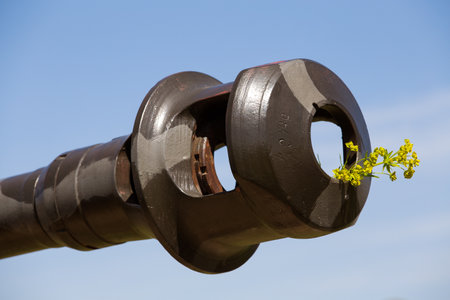 German gun barrel from WWII. Historical reenacting. Kiev,Ukraineのeditorial素材