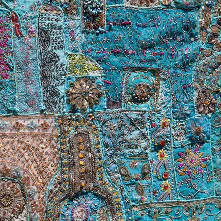 Asian patchwork carpet in Leh, Ladakh, Indiaの写真素材