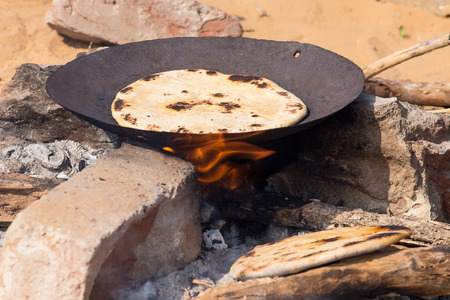 Indian chapatti on fire, Pushkar, India