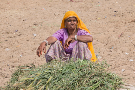 PUSHKAR, INDIA - OCTOBER 24, 2014: Unidentified woman at the attended the annual Pushkar Camel Mela....