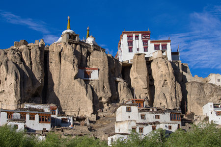 Lamayuru Gompa is a Tibetan Buddhist monastery and blue sky. Ladakh, Indiaのeditorial素材
