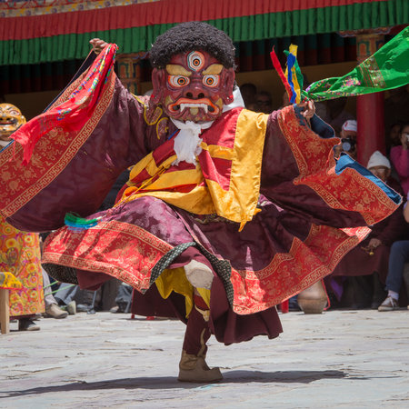 HEMIS, INDIA - JUNE 26, 2015: Hemis Festival is the Masked Dance, performed by the lamas, that celebrates victory good over evil at Ladakh, North Indiaのeditorial素材