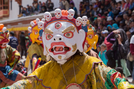 HEMIS, INDIA - JUNE 27, 2015: Hemis Festival is the Masked Dance, performed by the lamas, that celebrates victory good over evil at Ladakh, North Indiaのeditorial素材