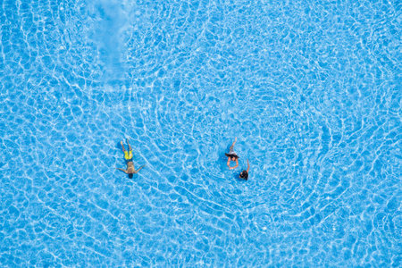 ISTANBUL, TURKEY - JULY 10, 2014 :  Unidentified people swim in the pool at the hotel. View from above. Turkey is one of the most attractive destinations for touristsのeditorial素材