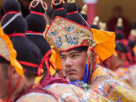 HEMIS, INDIA - JUNE 26, 2015: Hemis Festival is the Masked Dance, performed by the lamas, that celebrates victory good over evil at Ladakh, North Indiaのeditorial素材
