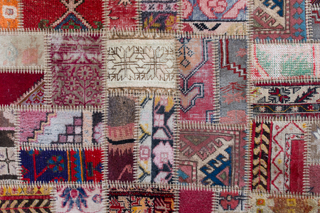 Asian patchwork carpet in Istanbul, Turkey. Close upの写真素材