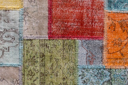 Asian patchwork carpet in Istanbul, Turkey. Close up