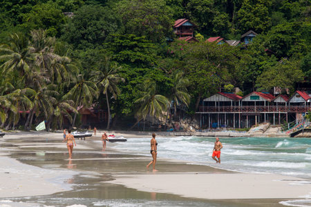 KOH PHANGAN, THAILAND - OCTOBER 30, 2015: Haad Rin beach after full moon party. Thailand attracts many tourists every yearのeditorial素材