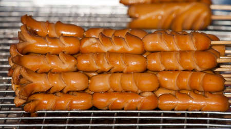 Grilled sausage on the market in Thailand. Close upの写真素材