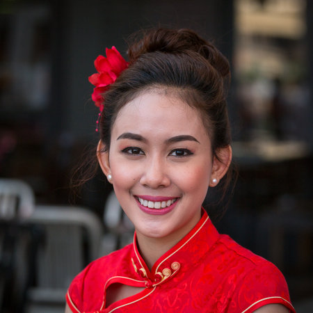 BANGKOK, THAILAND - FEBRUARY 06, 2016 : Unknown Thai girl takes part in a beauty contest during the Chinese New Year celebrationのeditorial素材