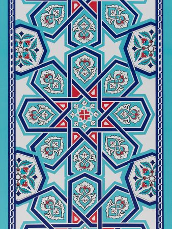 Handmade Turkish Blue Tiles on the wall in Istanbul City, Turkey.  Close upの写真素材