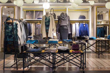 BANGKOK,THAILAND - NOVEMBER 19, 2013 : Women's clothing section in supermarket Siam Paragon. Siam Paragon is a one of the biggest shopping centres in Asia.のeditorial素材