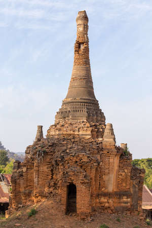 Ancient pagoda during sunset in Bagan, Myanmar, Burmaの写真素材