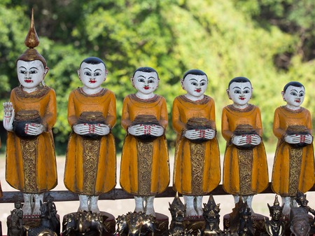 Hand-made souvenirs on the counter of the market. Inle Lake. Myanmar . Close up