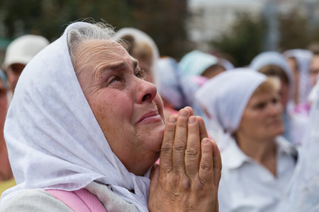 KIEV, UKRAINE - JULY 27, 2016 : Parishioners Ukrainian Orthodox Church Moscow Patriarchate during...