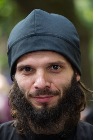 KIEV, UKRAINE - JULY 27, 2016 : Parishioners Ukrainian Orthodox Church Moscow Patriarchate during religious procession. At present there is undeclared war of Kiev Patriarchate and Moscow Patriarchateのeditorial素材