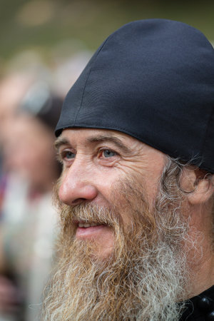 KIEV, UKRAINE - JULY 27, 2016 : Parishioners Ukrainian Orthodox Church Moscow Patriarchate during religious procession. At present there is undeclared war of Kiev Patriarchate and Moscow Patriarchateのeditorial素材