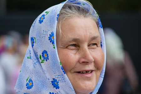 KIEV, UKRAINE - JULY 27, 2016 : Parishioners Ukrainian Orthodox Church Moscow Patriarchate during religious procession. At present there is undeclared war of Kiev Patriarchate and Moscow Patriarchateのeditorial素材