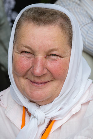KIEV, UKRAINE - JULY 27, 2016 : Parishioners Ukrainian Orthodox Church Moscow Patriarchate during religious procession. At present there is undeclared war of Kiev Patriarchate and Moscow Patriarchateのeditorial素材