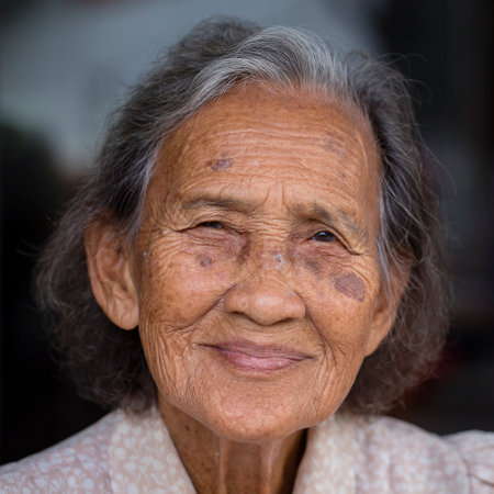 KOH PHANGAN, THAILAND - NOVEMBER 19, 2016 : Portrait old woman in street market, close upのeditorial素材