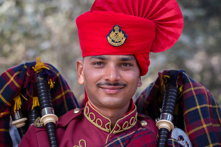 NEW DELHI, INDIA - JANUARY 23, 2017 : Soldiers take part in rehearsal activities for the upcoming India Republic Day parade, which will be held January 26 at Jawaharlal Nehru stadiumのeditorial素材