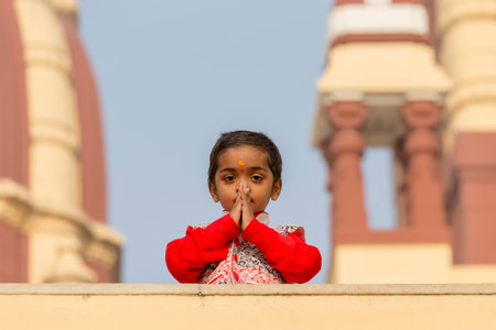 NEW DELHI, INDIA - JANUARY 24, 2017 : Indian child in Shri Lakshmi Narain Temple . New Delhi, Indiaのeditorial素材