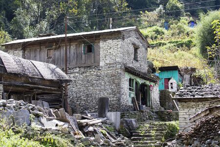Traditional stone home of Manang village. Annapurna area, Himalaya, Nepal. Eco travelの写真素材