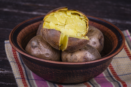 Ukrainian national dish is baked potatoes. Close upの写真素材