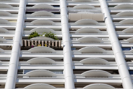 Urban house or building, facade pattern. Bottom view