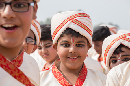 NEW DELHI, INDIA - JANUARY 23, 2017 : Indian schoolboys take part in rehearsal activities for the upcoming India Republic Day parade. New Delhi, Indiaのeditorial素材