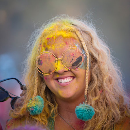 BUDAPEST, HUNGARY - AUGUST 15, 2017 : Unknown girl is a participant of cultural and music festival Sziget. Sziget Festival, the Island of Freedom, has ended with the total number of 452.000 Citizensのeditorial素材